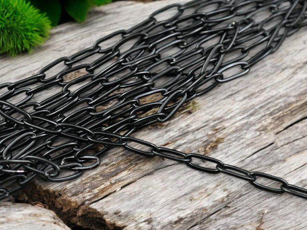 10x4mm 304 Black Stainless Steel Paperclip Chain -- Sold by the foot