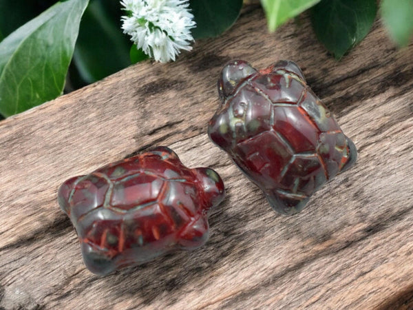 *4* 19x14mm Opaque Red Travertine Turtle Beads