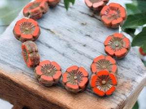 *12* 12mm Opaque Orange Picasso Hawaiian Flower Beads