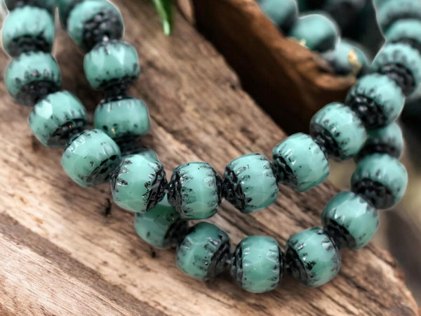 Black Washed Opaque Turquoise Fire Polished Cathedral Beads