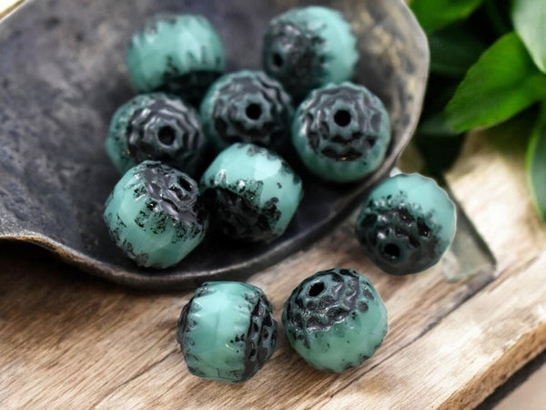 Black Washed Opaque Turquoise Fire Polished Cathedral Beads