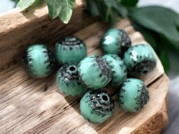 Black Washed Opaque Turquoise Fire Polished Cathedral Beads