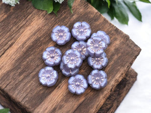 Czech Glass Beads - Hawaiian Flowers - Picasso Beads - Purple Flower Beads - Hibiscus Flower - 10mm - 12pcs - (566)