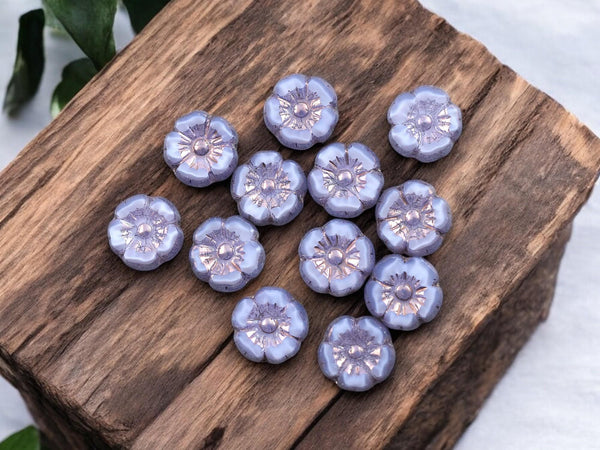 Czech Glass Beads - Hawaiian Flowers - Picasso Beads - Purple Flower Beads - Hibiscus Flower - 10mm - 12pcs - (566)