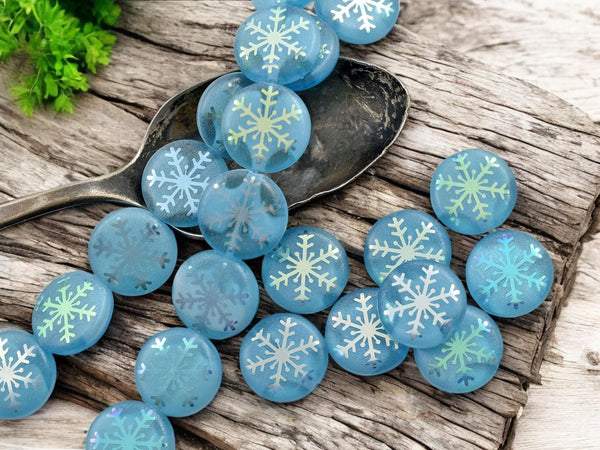 Czech Glass Beads - Snowflake Beads - Focal Beads - Laser Etched Beads - Coin Beads - 14mm - 8pcs - (2283)