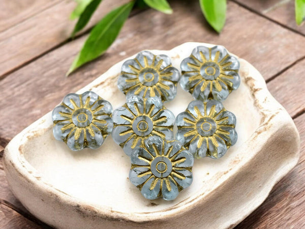 Flower Beads - Czech Glass Beads - Focal Beads - Czech Glass Flowers - Picasso Beads - Daisy Beads - 18mm - 6pcs - (3184)