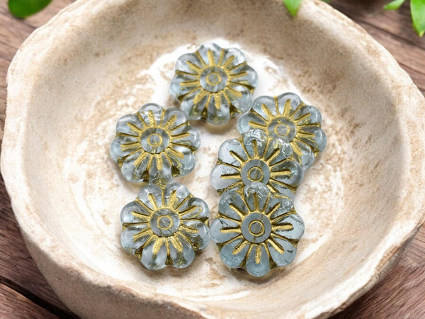 Flower Beads - Czech Glass Beads - Focal Beads - Czech Glass Flowers - Picasso Beads - Daisy Beads - 18mm - 6pcs - (3184)