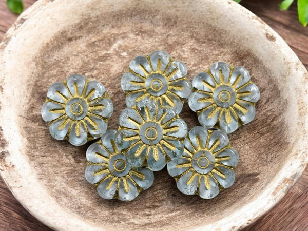 Flower Beads - Czech Glass Beads - Focal Beads - Czech Glass Flowers - Picasso Beads - Daisy Beads - 18mm - 6pcs - (3184)