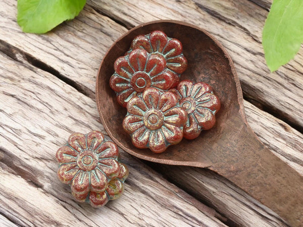 Picasso Beads - Flower Beads - Czech Glass Beads - Focal Beads - Czech Glass Flowers - Daisy Beads - 18mm - 6pcs - (4084)