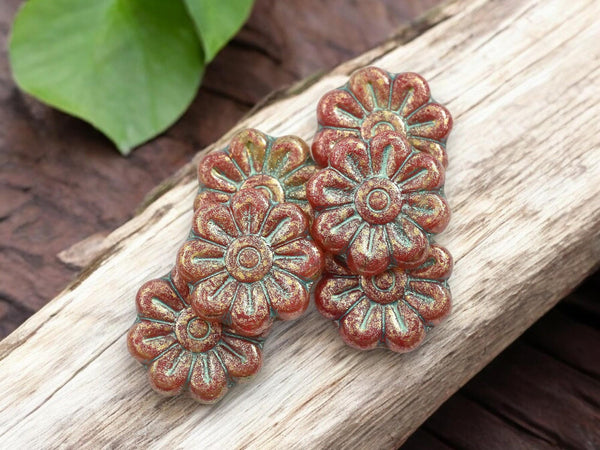 Picasso Beads - Flower Beads - Czech Glass Beads - Focal Beads - Czech Glass Flowers - Daisy Beads - 18mm - 6pcs - (4084)