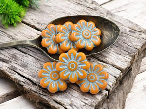 Picasso Beads - Flower Beads - Czech Glass Beads - Focal Beads - Czech Glass Flowers - Picasso Beads - Daisy Beads - 18mm - 6pcs - (113)