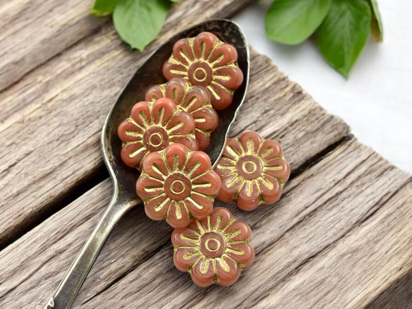 Flower Beads - Czech Glass Beads - Focal Beads - Czech Glass Flowers - Picasso Beads - Picasso Beads - Daisy Beads - 18mm - 6pcs - (482)