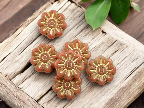 Flower Beads - Czech Glass Beads - Focal Beads - Czech Glass Flowers - Picasso Beads - Picasso Beads - Daisy Beads - 18mm - 6pcs - (482)