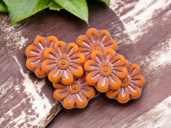 Picasso Beads - Flower Beads - Czech Glass Beads - Focal Beads - Czech Glass Flowers - Picasso Beads - Daisy Beads - 18mm - 6pcs - (2590)