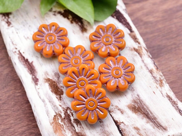 Picasso Beads - Flower Beads - Czech Glass Beads - Focal Beads - Czech Glass Flowers - Picasso Beads - Daisy Beads - 18mm - 6pcs - (2590)