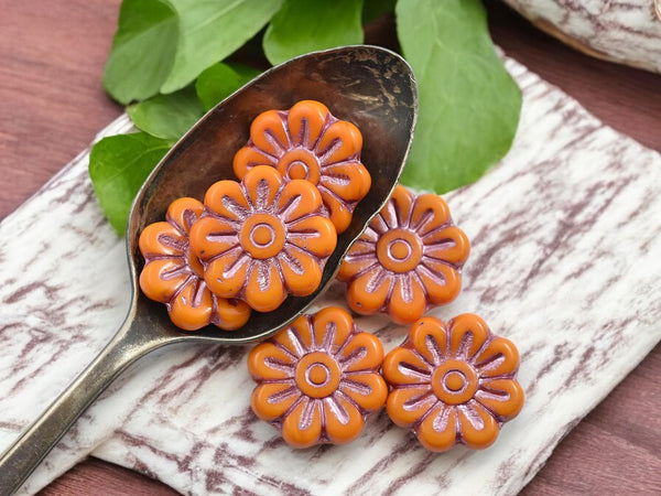 Picasso Beads - Flower Beads - Czech Glass Beads - Focal Beads - Czech Glass Flowers - Picasso Beads - Daisy Beads - 18mm - 6pcs - (2590)