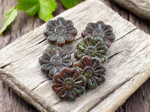 Picasso Beads - Flower Beads - Czech Glass Beads - Focal Beads - Czech Glass Flowers - Daisy Beads - 18mm - 6pcs - (2021)