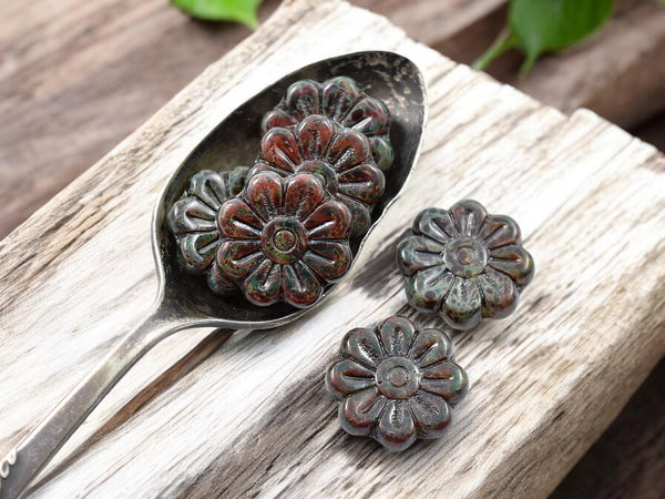 Picasso Beads - Flower Beads - Czech Glass Beads - Focal Beads - Czech Glass Flowers - Daisy Beads - 18mm - 6pcs - (2021)