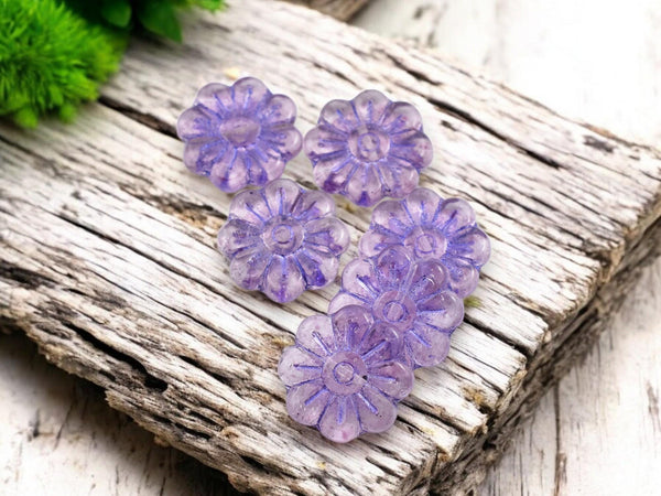 Flower Beads - Czech Glass Beads - Focal Beads - Czech Glass Flowers - Picasso Beads - Daisy Beads - 18mm - 6pcs - (4374)