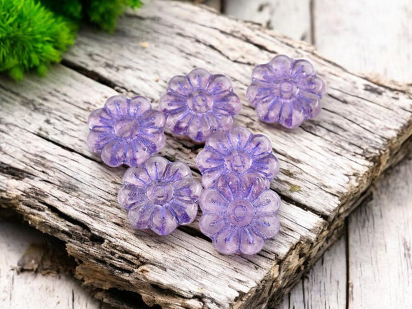 Flower Beads - Czech Glass Beads - Focal Beads - Czech Glass Flowers - Picasso Beads - Daisy Beads - 18mm - 6pcs - (4374)