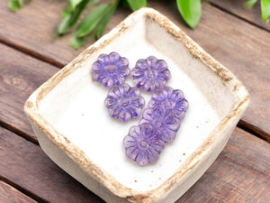 Flower Beads - Czech Glass Beads - Focal Beads - Czech Glass Flowers - Picasso Beads - Daisy Beads - 18mm - 6pcs - (4374)