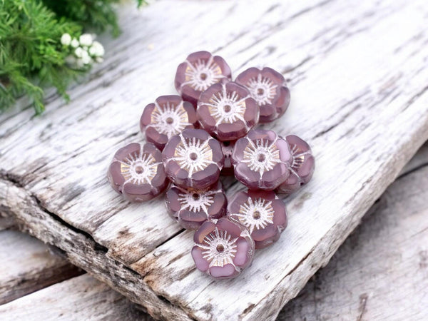 Flower Beads - Czech Glass Beads - Czech Glass Flowers - Picasso Beads - 12mm - 12pcs - (B398)