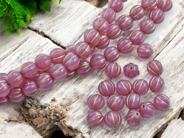 Melon Beads - Picasso Beads - Czech Glass Beads - Round Beads - Bohemian Beads - Fluted Beads - 8mm - 16pcs - (106)