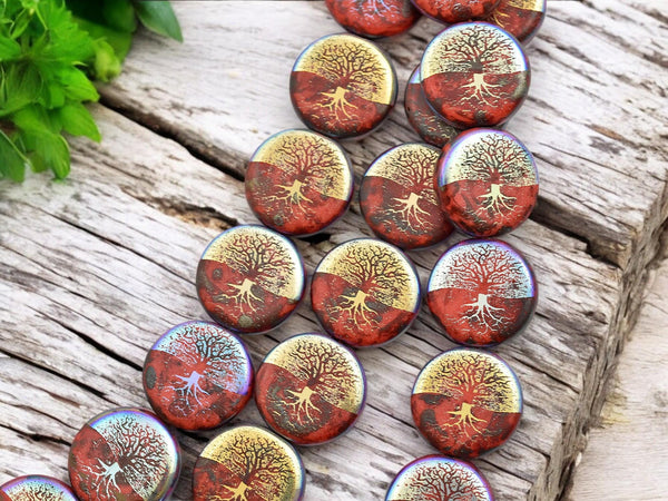 Czech Glass Beads - Tree of Life Beads - Picasso Beads - Laser Tattoo Beads - 14mm - 8pcs - (2241)