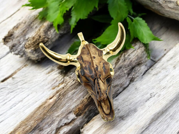 Bohemian Pendant - Cow Pendant - Bull Pendant - Boho Pendant - Metal Pendant - Gold Pendant - 50x47x15mm - (6002)