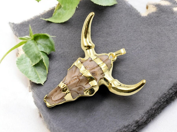 Bohemian Pendant - Cow Pendant - Bull Pendant - Boho Pendant - Metal Pendant - Gold Pendant - 50x47x15mm - (6002)