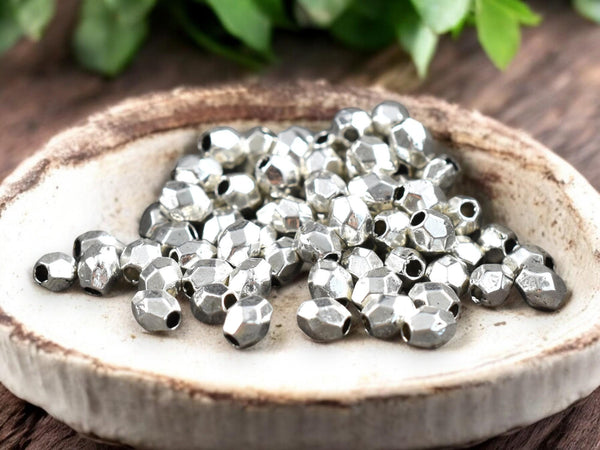 *250* 4x3mm Antique Silver Faceted Oval Spacer Beads