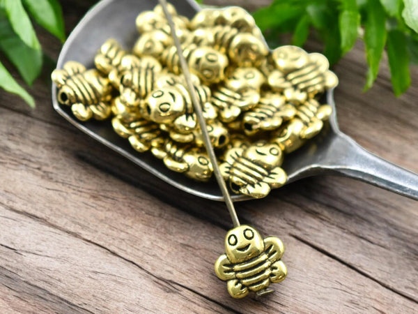 *20* 9mm Antique Gold Bee Beads