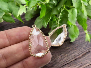 Glass Pendants - Bezel Pendant - Teardrop Pendant - Gold Pendant - 33x18mm - 2pcs - (B395)