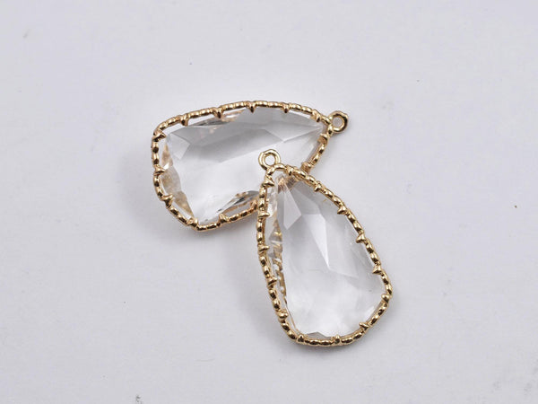 Glass Pendants - Bezel Pendant - Teardrop Pendant - Gold Pendant - 33x18mm - 2pcs - (B395)