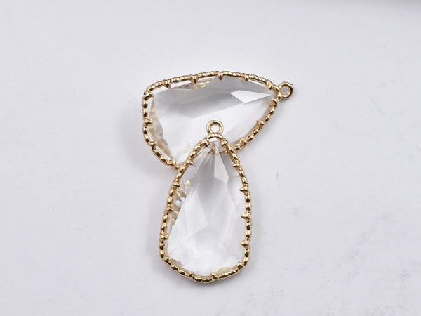 Glass Pendants - Bezel Pendant - Teardrop Pendant - Gold Pendant - 33x18mm - 2pcs - (B395)