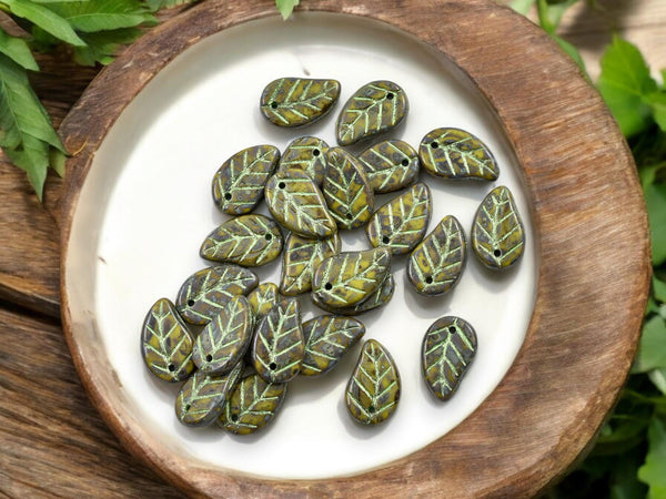 Picasso Beads - Top Hole Leaf - Czech Glass Beads - Leaf Beads - Top Drilled Leaf - 15x9mm- 25pcs - (2138)