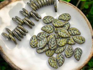 Picasso Beads - Top Hole Leaf - Czech Glass Beads - Leaf Beads - Top Drilled Leaf - 15x9mm- 25pcs - (2138)