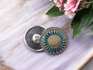 Czech Glass Buttons - Shank Buttons - Sunflower Button - Handmade Button - 32mm - (2714) 1pcs