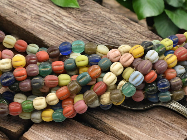 Indonesian Glass Beads - Melon Beads - Pompeii Beads - Java Beads - Recycled Glass Beads - 24" Strand - (J23)