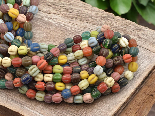 Indonesian Glass Beads - Melon Beads - Pompeii Beads - Java Beads - Recycled Glass Beads - 24" Strand - (J23)