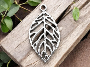 Leaf Pendant - Silver Pendants - Metal Charms - Metal Pendant - Filigree Pendant - 51x27mm - 2pcs - (3093)