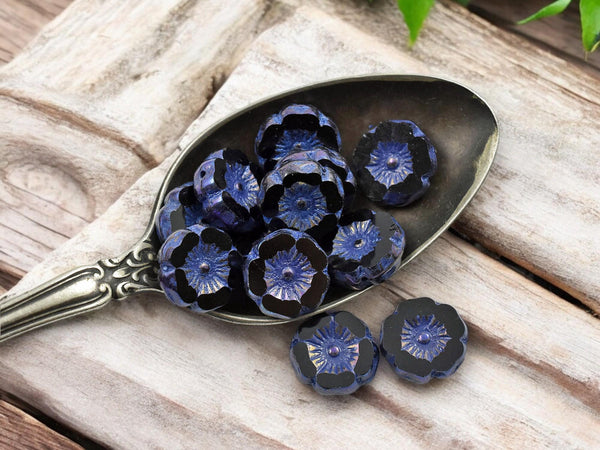 Czech Glass Beads - Hawaiian Flowers - Picasso Beads - Purple Flower Beads - Czech Glass Flowers - 12mm - 12pcs (A687)