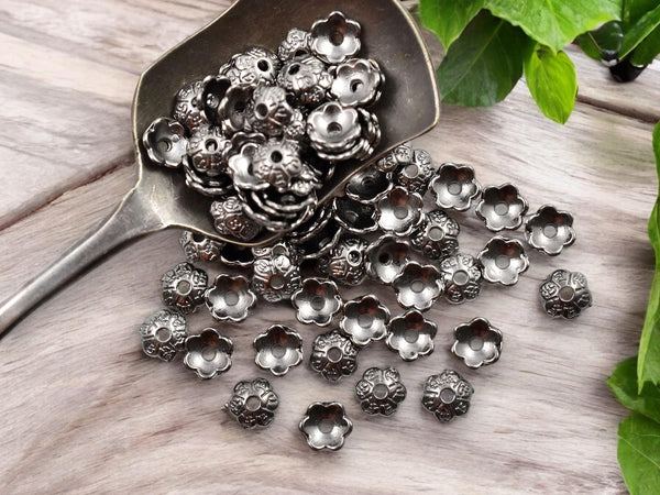 Bead Caps - Gunmetal Bead Cap - Flower Bead Caps - 6mm Bead Caps - Metal Bead Caps - Metal Beads - Bead Findings - 250pcs - (5154)