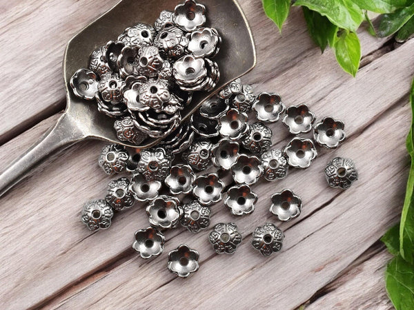 Bead Caps - Gunmetal Bead Cap - Flower Bead Caps - 6mm Bead Caps - Metal Bead Caps - Metal Beads - Bead Findings - 250pcs - (5154)