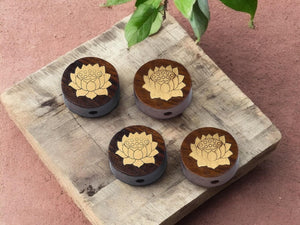 Wood Beads - Lotus Flower Beads - Brass Beads - Rosewood Beads - 5pcs - 15x7mm - (2998)