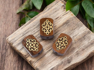 Wood Beads - Mixed Media Beads - Brass Beads - Rosewood Beads - 5pcs - 17x12x7 - (845)