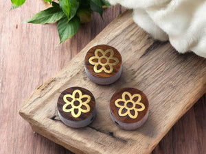 Wood Beads - Flower Beads - Brass Beads - Rosewood Beads - 5pcs - 15x7mm - (2998)