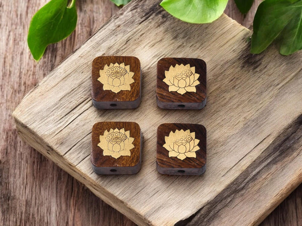 Wood Beads - Lotus Flower Beads - Brass Beads - Rosewood Beads - 5pcs - 15x6mm - (496)