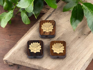 Wood Beads - Lotus Flower Beads - Brass Beads - Rosewood Beads - 5pcs - 15x6mm - (496)