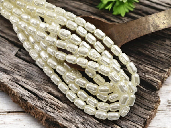 Czech Glass White Pearl Baroque Oval Beads -- Choose Your Size